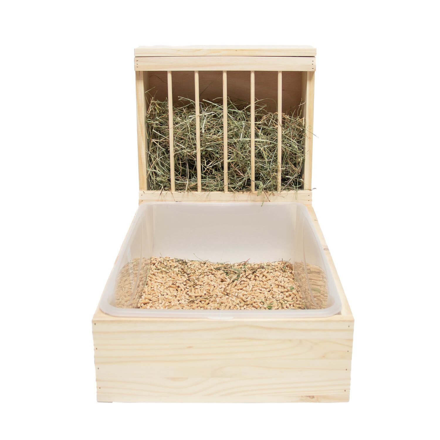 Râtelier-litière XL en bois pour les lapins géants