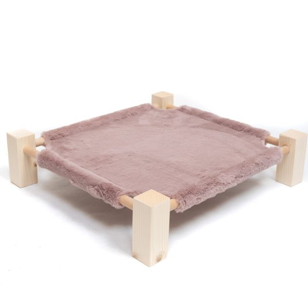 Hamac fausse fourrure rose en bois pour les grands lapins