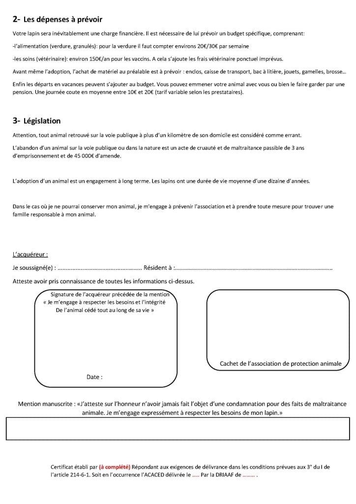 Certificat de l'association Au Bonheur des Rongeurs