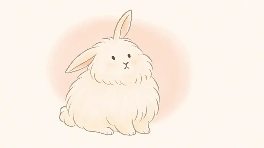 Illustration d'un lapin angora avec une fourrure longue et soyeuse.